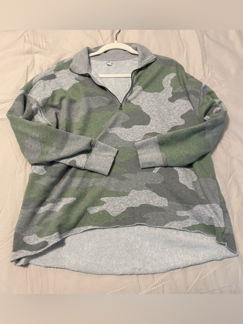 aerie Women's Green & Gray Camo Quarter-Zip Sweater